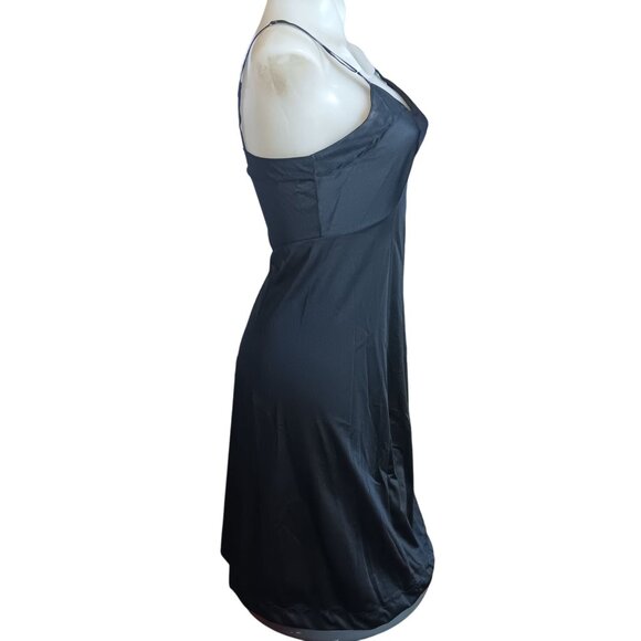 Vintage Charmode 1960's 11 Petite Junior Black Satin Spaghetti Strap Slip Dress - Picture 5 of 8